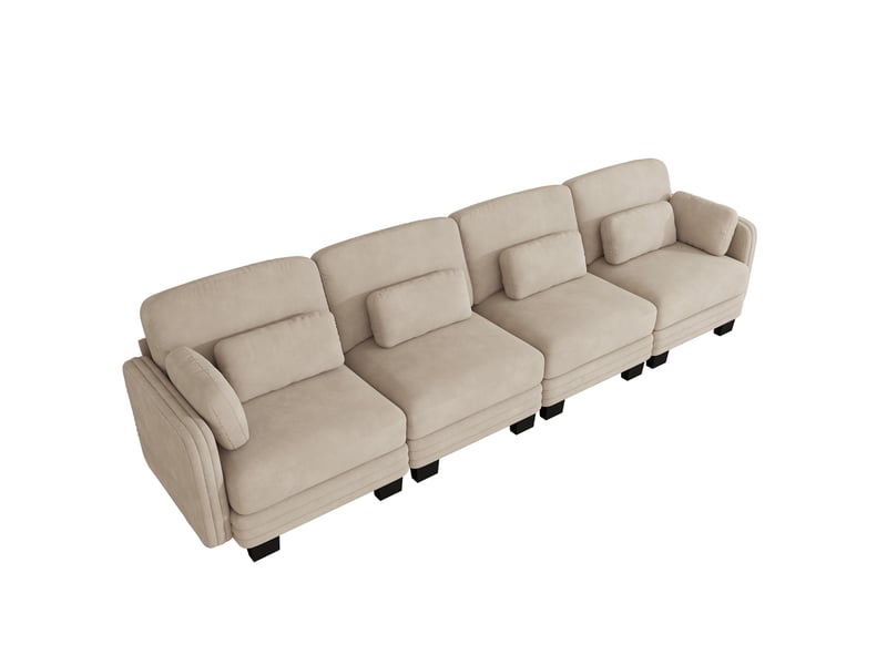 Canapé droit modulable 4 places 330x88x88 cm en chenille café clair - Conforama E