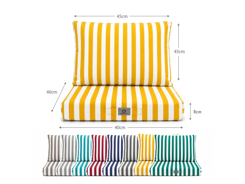  Coussins chaise jardin assise + dossier 40x40cm rayure jaune  - Conforama E