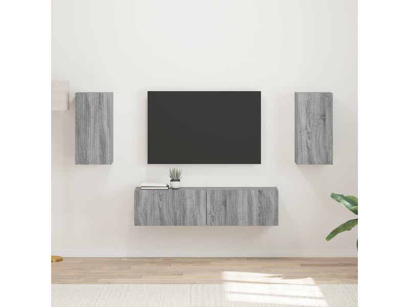  Ensemble meuble tv - banc tv - meuble de rangement 4 pcs gris sonoma bois d'ingénierie  - Conforama B