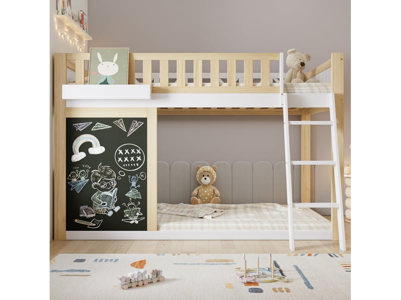  Modenvie lit mezzanine enfant 90x200 cm - avec tableau, rangement et echelle inclinee - bicolore  - Conforama E