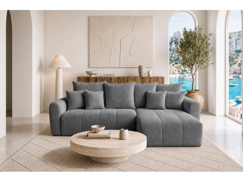  Cassis - canapé d'angle convertible tissu chenille 3 places gris foncé  - Conforama D
