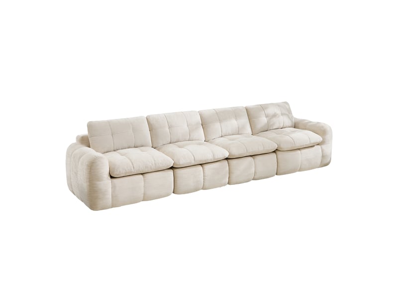  Canapé modulable sans structure 4 places , chenille beige, capitonnage quadrillé, mousse 32d, assise large et profonde  - Conforama A