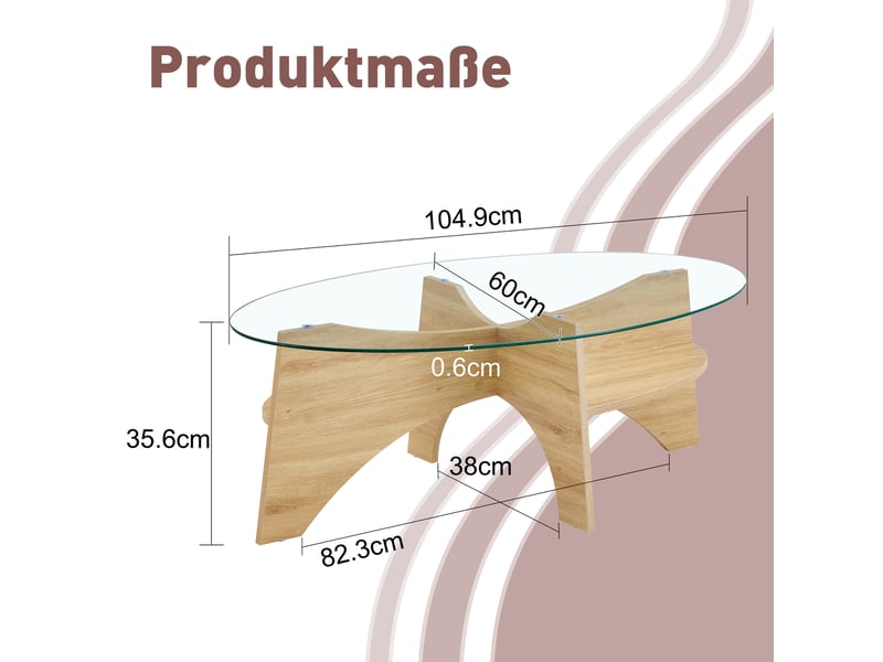  Table basse ovale avec 1 niche de rangement et plateau en verre de sécurité, style moderne, pour salon, en mdf et verre  - Conforama D