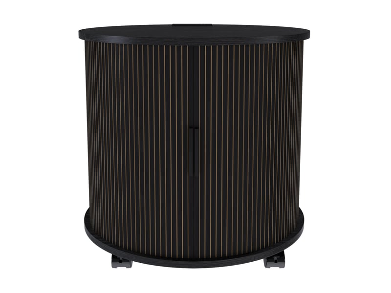  Table de chevet ronde, station de charge, porte coulissante et rangement, meuble nuit, rangement pratique, mdf, noir  - Conforama A