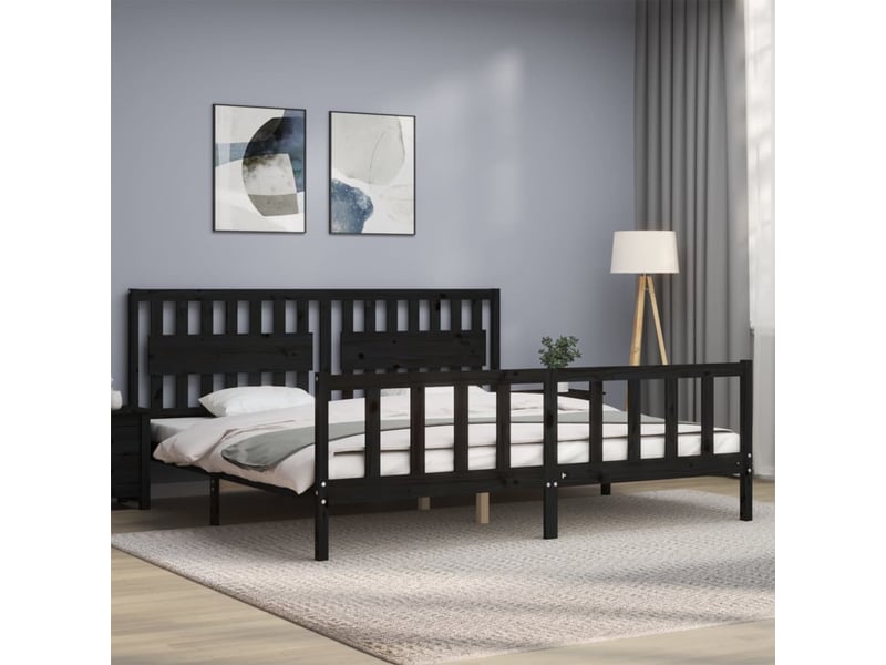 Lit double- lit adulte - cadre de lit sans matelas noir 200x200 cm bois massif de pin - Conforama B