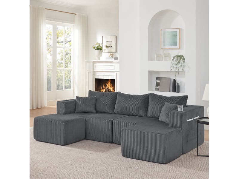  Canapé d’angle modulable 3 places 230x138x75 cm gris  - Conforama C
