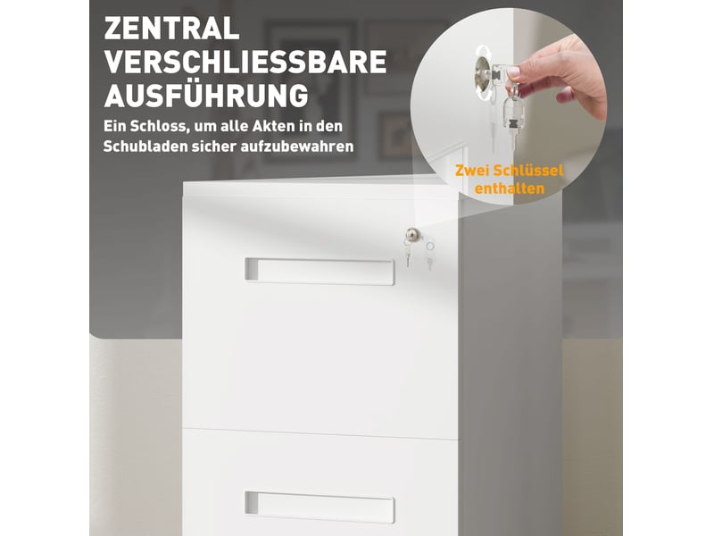  Caisson de bureau mobile 39 x 48 x 67 cm – blanc – 2 tiroirs verrouillables pour dossiers a4 en acier  - Conforama E