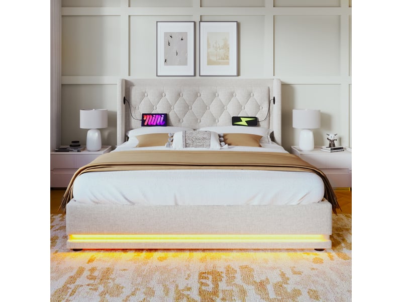  Lit avec tête de lit capitonnée en abs+pc ambré 160 x 200 cm  - Conforama E