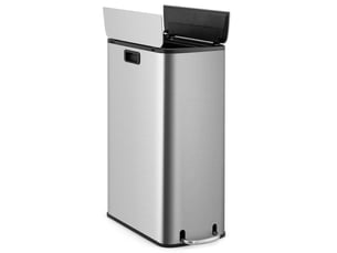 Poubelle cuisine 45 l, poubelle en métal inoxydable, poubelle à pédale, couvercle à ailettes, fermeture douce, panier intérieur, peu encombrante