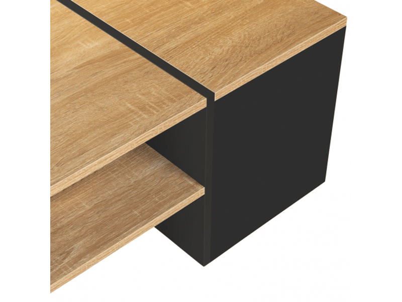 Table basse bar contemporaine rectangulaire izia avec coffre noir et plateaux bois  - Conforama D