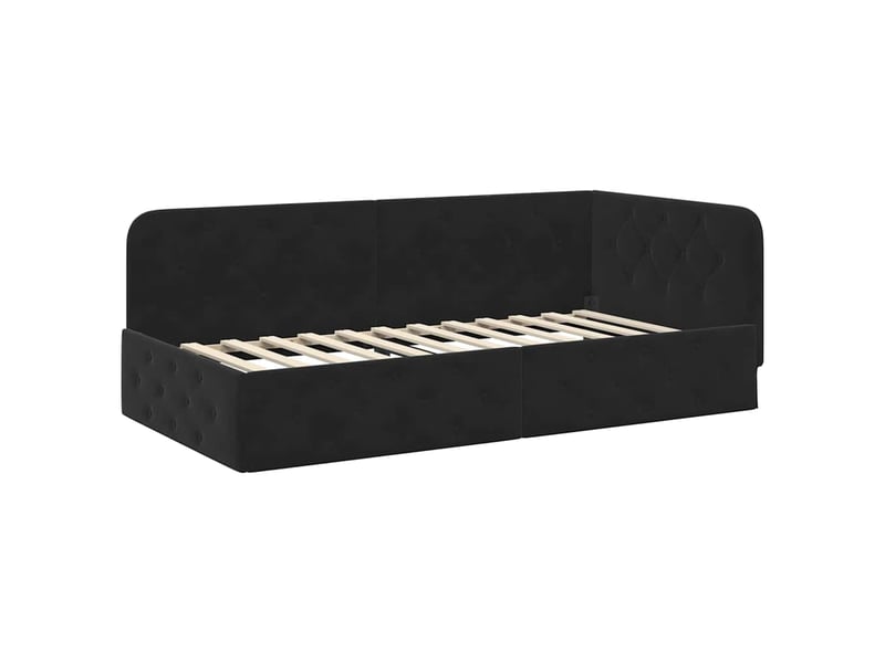 Lit simple- lit adulte - cadre de lit d'angle noir 100 x 200 cm velours - Conforama A
