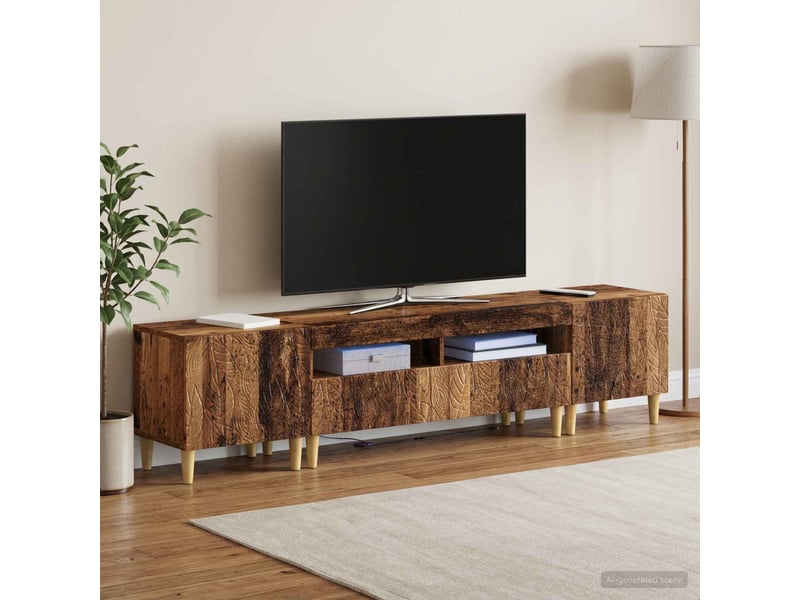  Ensemble de 3 meubles tv - banc tv - meuble de rangement led delft bois ancien  - Conforama C