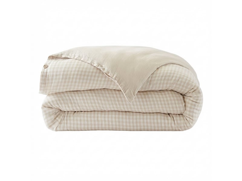  Housse de couette reversible 140x200 cm gaze de coton vickie naturel PD25036 - Conforama A