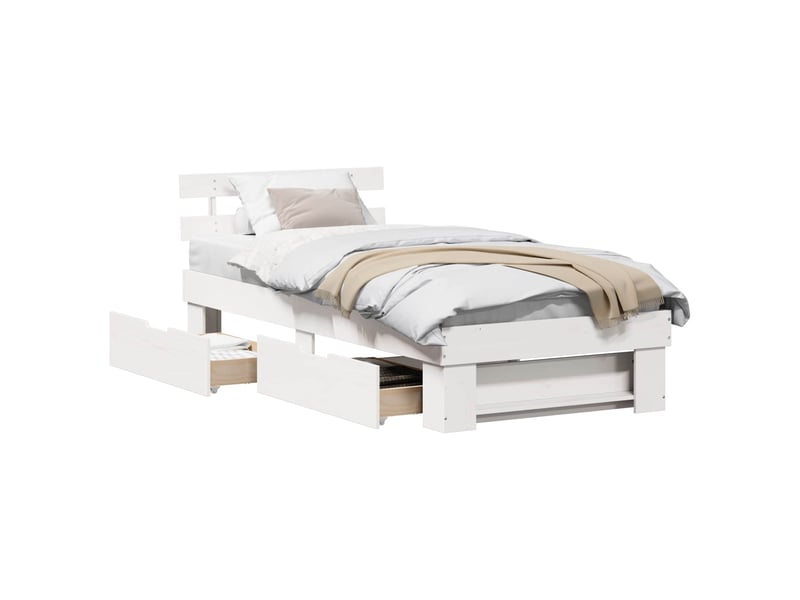  Lit simple- lit adulte -  cadre de lit avec tête de lit blanc 100 x 200 cm pin massif  - Conforama A