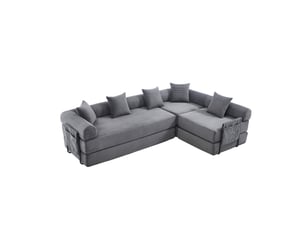 Canapé d'angle droit convertible <strong>MERAX</strong> <strong>canapé d'angle gris</strong> 4 places Tissu gris