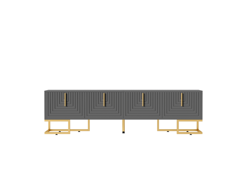  Meuble tv gris noir 170 cm pour écran 70-79 pouces avec 4 portes et pieds dorés  - Conforama A