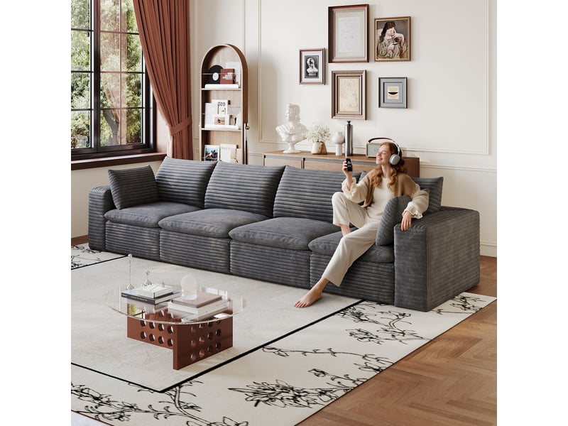 Canapé nuage 340 cm en velours côtelé gris foncé 4 places modulable sans montage - Conforama D