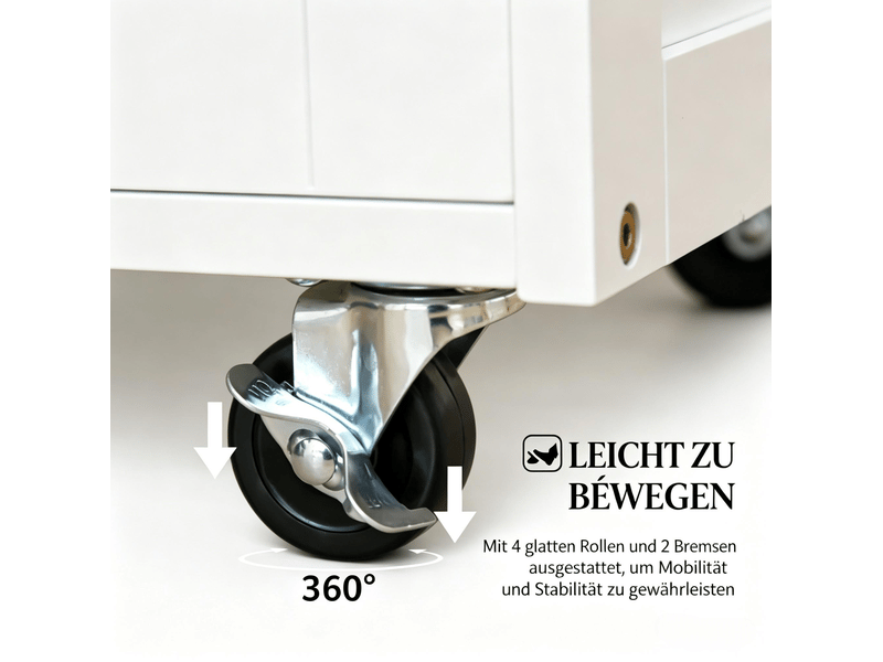 Desserte de cuisine avec 1 tiroir 3 portes et range-bouteilles à roulettes pour cuisine en mdf et métal blanc  - Conforama E