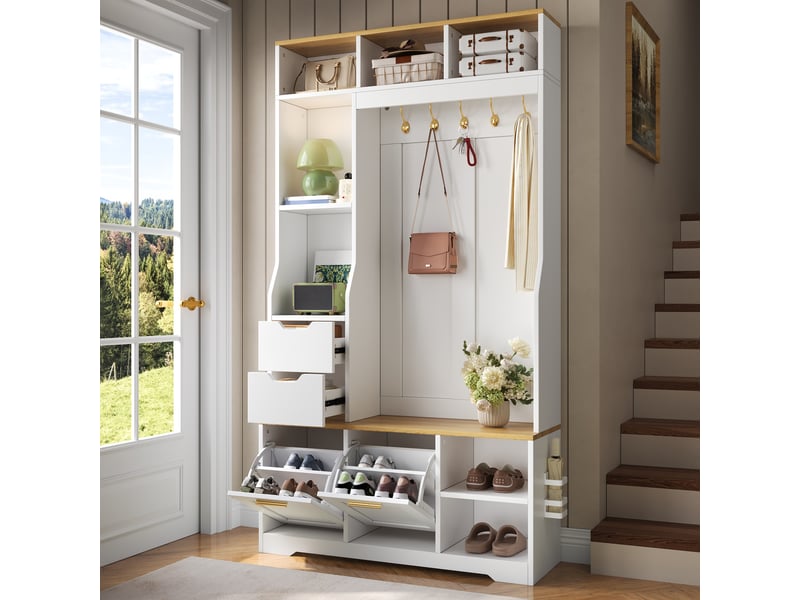 Portemanteau avec banc et rangement 100 x 186 cm en mdf blanc - Conforama E