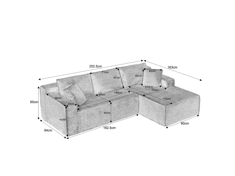  Canapé d'angle modulable avec chaise longue et mousse à ressorts vert 4 places 252,5 × 163 × 65 cm  - Conforama C