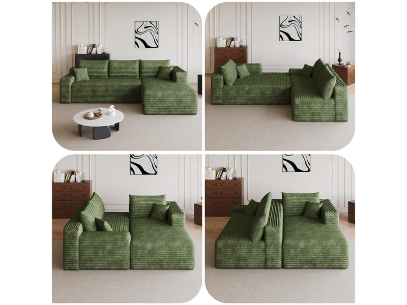  Canapé d'angle en l 241x151x58 cm,design nuage, prêt à l'emploi sans montage, velours côtelé, vert ABC - Conforama D