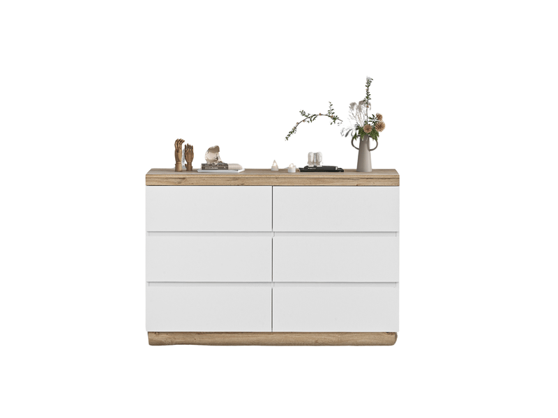  Commode modenvie à 6 tiroirs 110 x 40 x 67,5 cm en panneaux de particules e1 blanc et chêne  - Conforama A