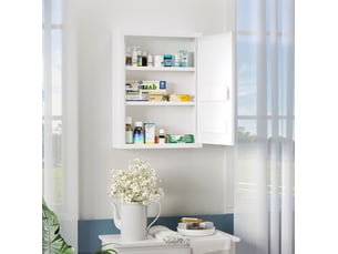 Armoire à pharmacie murale 40 x 15 x 53,5 cm blanche en acier, serrure avec 2 clés et 3 compartiments