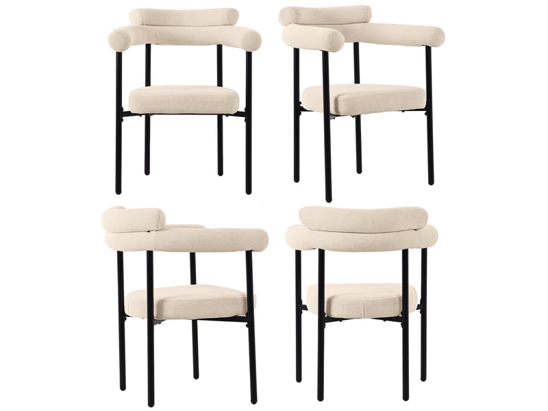  Chaise de salle à manger - lot de 4 chaises confortables en flanelle avec dossier haut et assise circulaire, beige, 70 × 62 × 84 cm  - Conforama A