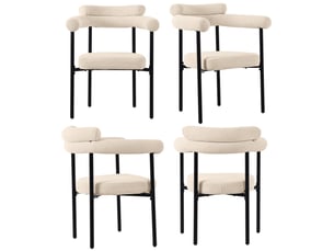 Chaise de salle à manger - lot de 4 chaises confortables en flanelle avec dossier haut et assise circulaire, beige, 70 × 62 × 84 cm