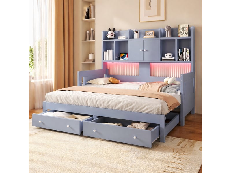 Lit gigogne 90x190+180x190 cm avec rangement en bois gris - Conforama B