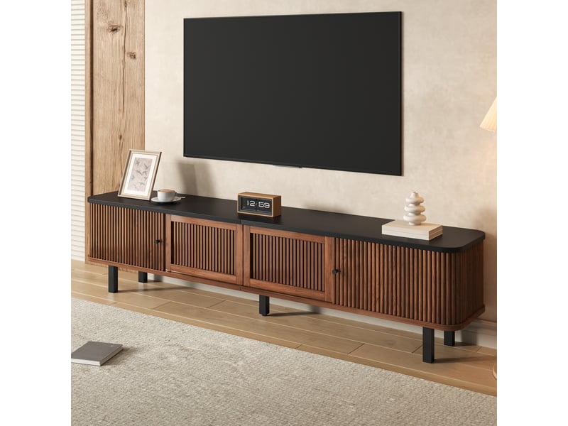 Meuble tv noyer 190 cm avec portes coulissantes et grillagées, meuble tv bas salon design moderne - Conforama E