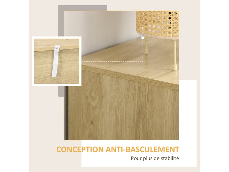  Commode design bohème en rotin avec 4 tiroirs, meuble de rangement pour le salon, le couloir, bois naturel, l'entrée  - Conforama R