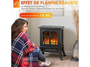 Cheminée électrique avec effet flamme 3d, 1800900 w, fausse cheminée décorative, 39x24x48cm, thermostat réglable, noir