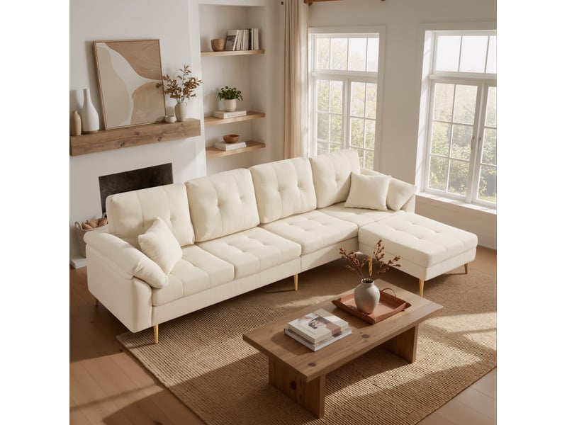  Canapé 4 places 250x70x87 cm modulable en velours côtelé beige clair  - Conforama B