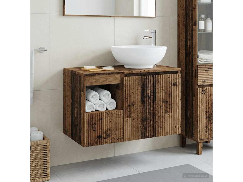  Ensemble de mobilier de salle de bain 2 pc bois ancien cf64038  - Conforama B