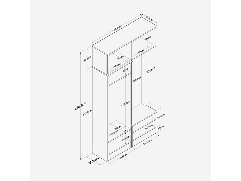  Meuble d'entrée avec porte-manteau et meuble à chaussures tempest  - Conforama D