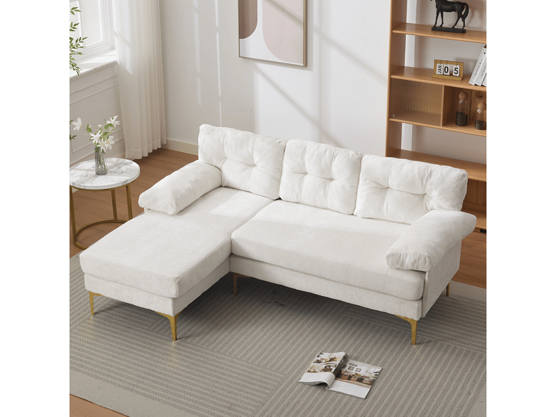  Canapé d’angle 3 places avec méridienne réversible  - accoudoirs rembourrés, chenille beige 187,5 × 130 × 79 cm  - Conforama C