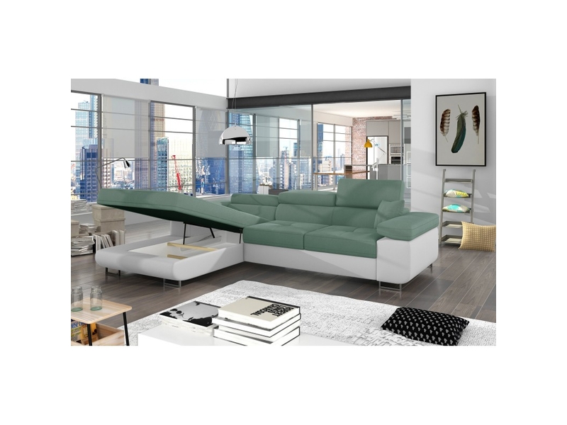  Canapé d'angle convertible amanda vert en chenille fine avec coffre  - Conforama B