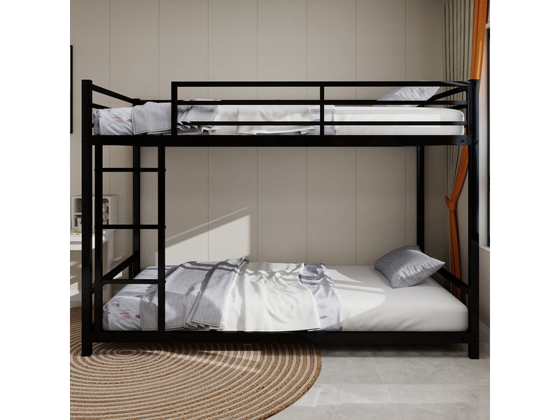  Lit superposé bas - 136cm - garde-corps 33cm - métal robuste - échelle intégrée - noir  - Conforama E