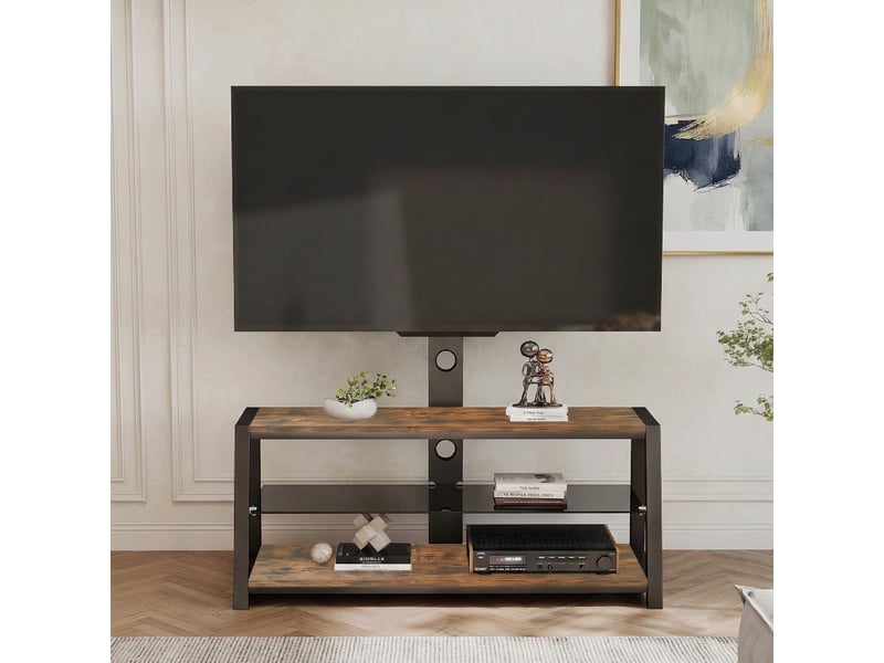  Meuble tv avec 3 étagères, support pivotant réglable en hauteur et passe câbles pour salon, en mdf marron  - Conforama B