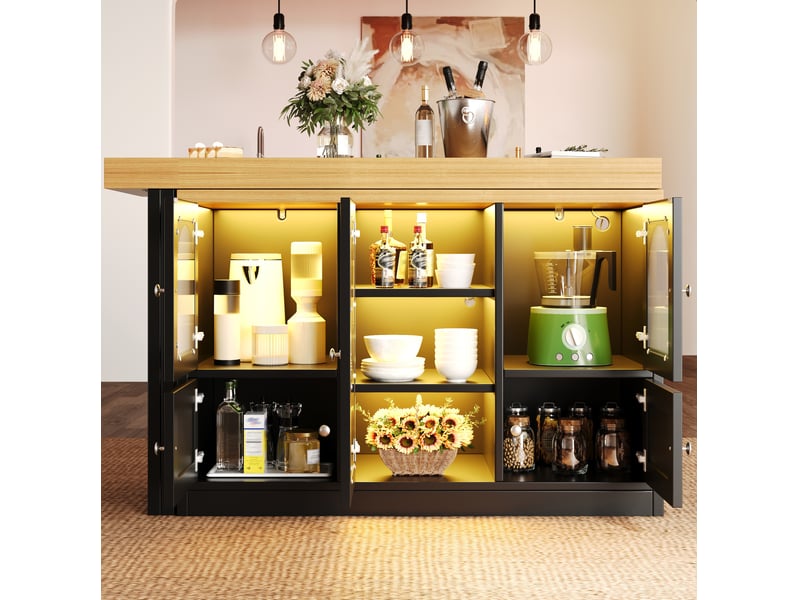 Îlot de cuisine extensible 120-197x40x72 cm avec led rgb en mdf noir - Conforama W