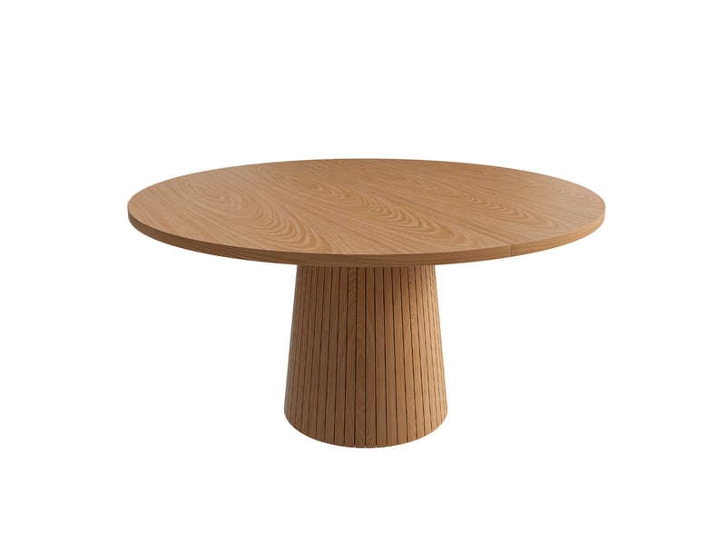  Table à manger ronde 110x110x75 cm, plateau mdf plaqué chêne, piètement colonne renforcé métal, 4 personnes, style campagne - chêne  - Conforama A