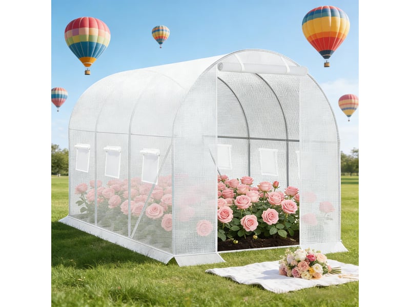 Serre de jardin - dimensions - blanc - polyéthylène et acier - protection contre le froid et le soleil 200x300x190cm - Conforama B