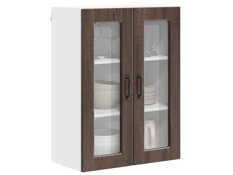 Meuble mural de cuisine, cabinet en verre mural chêne brun 60x31x80cm shl3848 - Conforama C