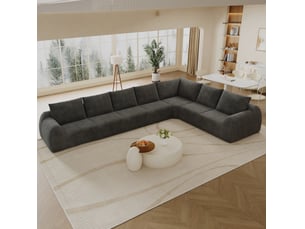 Canapé d'angle 7 places compressé en mousse haute élasticité sans montage, en chenille gris foncé