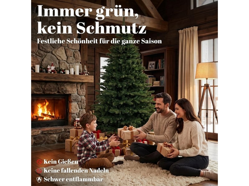  Sapin de noël artificiel 180 cm, sapin noble, nombreuses branches pliables, 961 pointes, support en bois pliable, vert  - Conforama D