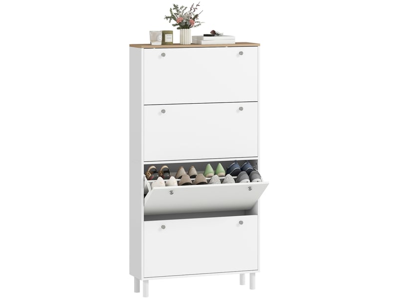  Meuble à chaussures étroit avec 4 tiroirs inclinables et étagères réglables pour 24 à 32 paires de chaussures, 80 x 23,5 x 157 cm, blanc  - Conforama A
