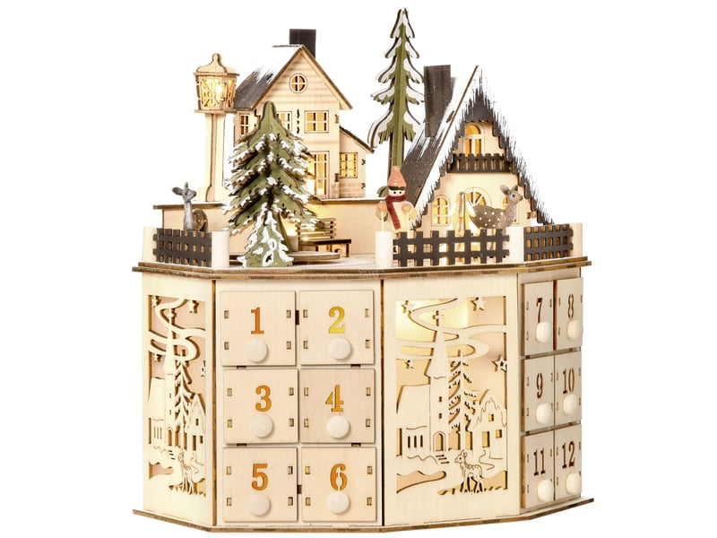  Calendrier de l'avent, décoration de noël, lumières led, 24 tiroirs, naturel  - Conforama A