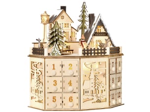 Calendrier de l'avent, décoration de noël, lumières led, 24 tiroirs, naturel
