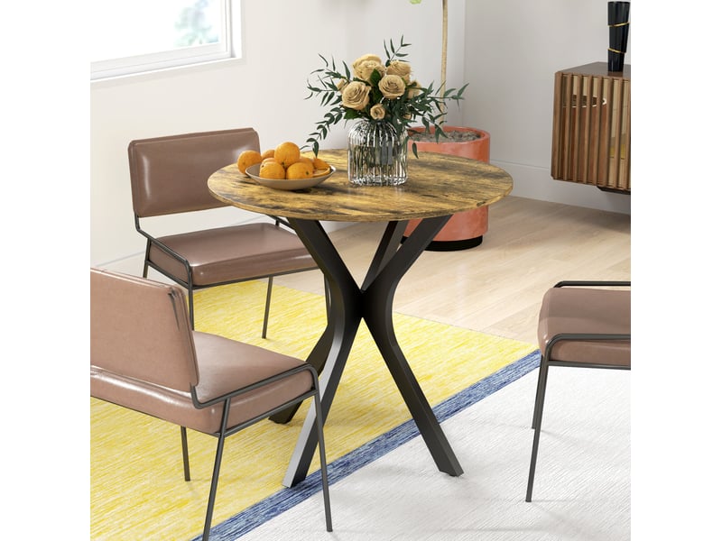 Table à manger ronde, 80x80x75 cm, repas, salle à manger, design moderne, plateau mdf, piètement acier, coloris marron  - Conforama D